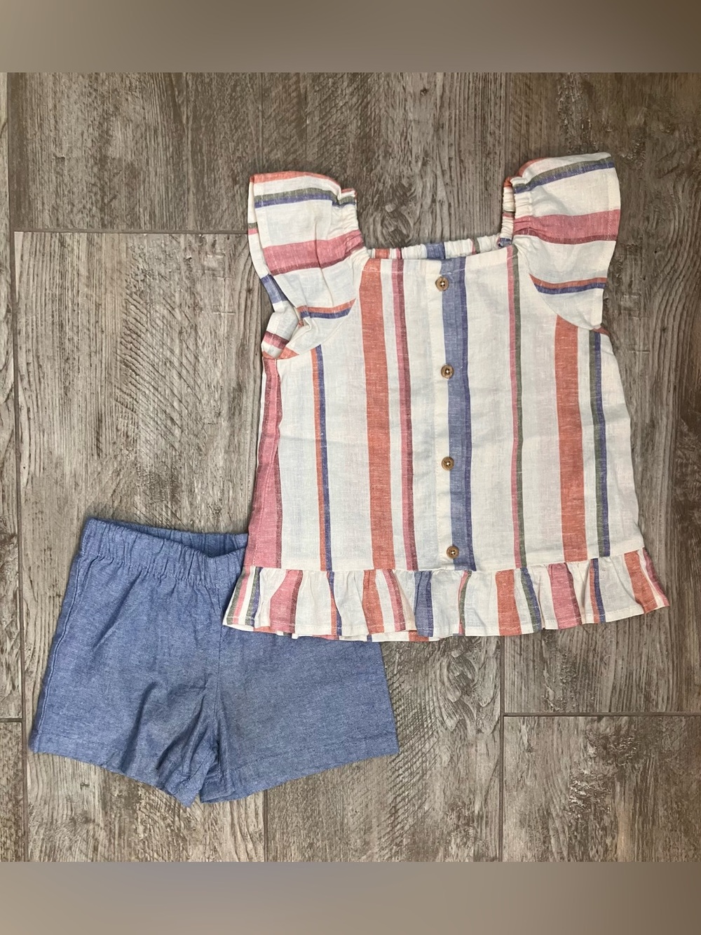 Carter's Cream Striped Button Front Top with Pink, Blue & Orange Stripes